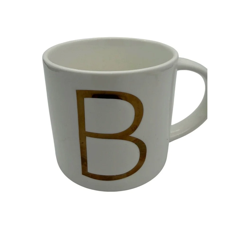 Williams Sonoma Monogram Letter B Coffee Mug White Gold Metallic Initial Cup